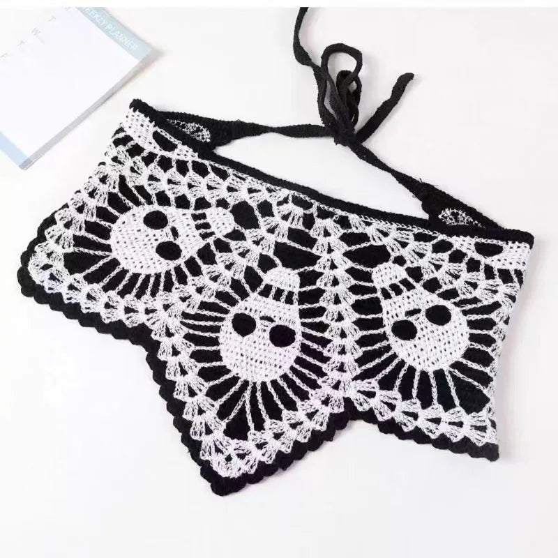 Skulls Bats Spiderwebs Halloween Crochet Headscarves Knitted Cotton Triangle Scarf