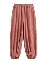 Sun Moon Embroidered Linen Cotton Baggy Pants Side Pockets Loose Yoga Wear