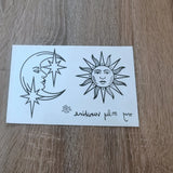 Dark Sun Moon Celestial Temporary Tattoos