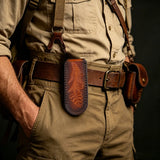 Hand‑Carved Genuine Leather Knife Sheath Belt Loop Protective Pouch for Small Folding Knives
