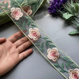 Pale Green & Pinks Embroidered Lace Ribbon DIY Crafts 1 Yard 5cm