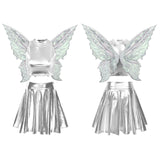 Festival Fairy Cosplay Costume Sleeveless Crop Top, High Waist Flared Skirt And Butterfly Wings Set