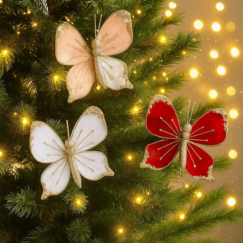 Sparkling Christmas Butterfly Pendant Glitter with Clip Xmas Tree Decoration