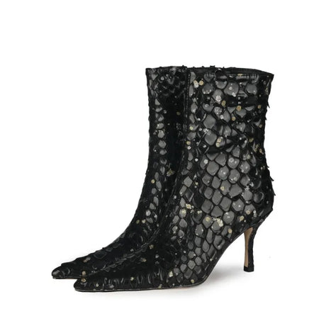 Sssseriously Ssssasssy Sssshort Boots Black Red Snake Ankle Boots