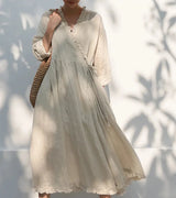 Evie's Vintage French Style Cotton Linen Dress Long Sleeveless Loose Wrap