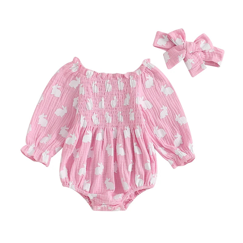 Valentines Day Easter St Patricks Christmas Baby Girls Heart Print Romper with Headband
