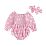 Valentines Day Easter St Patricks Christmas Baby Girls Heart Print Romper with Headband