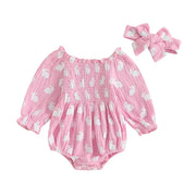 Valentines Day Easter St Patricks Christmas Baby Girls Heart Print Romper with Headband