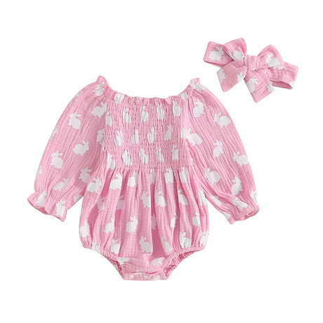 Valentines Day Easter St Patricks Christmas Baby Girls Heart Print Romper with Headband