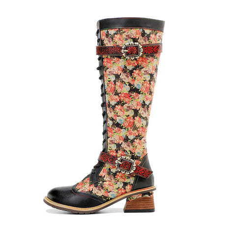 Maybelle's Genuine Leather Floral Lace Up Boots