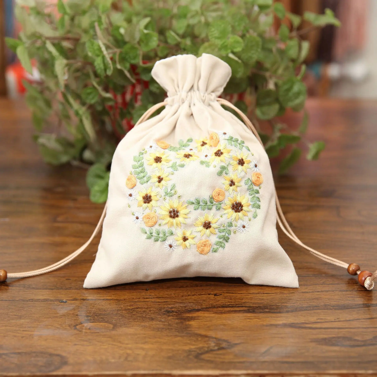 DIY Storage Drawstring Bag Embroidery Kit with Hoop DIY Craft Kits