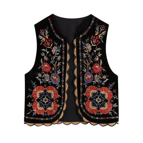 Kezia's Sequinned Embroidered Velvet Waistcoat Vest