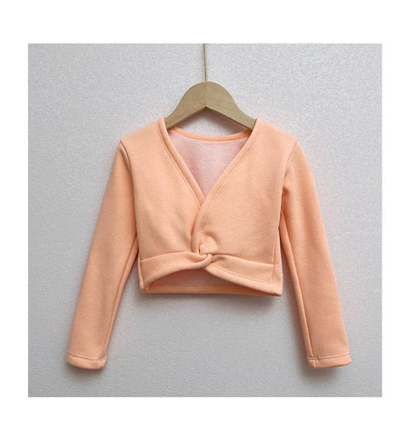 Plush Girls Ballet Wrap Tops Long Sleeve Dance Warm Up Sweater