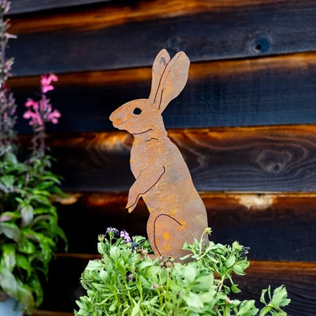 Rustic Metal Rabbit Garden Stake Rusty Bunny Silhouette