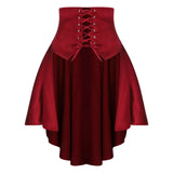 Gothic Steampunk Satiny Pirate Skirt Front Lace-up Tiered Irregular Hem Skirt Waist Belt Medieval Costume