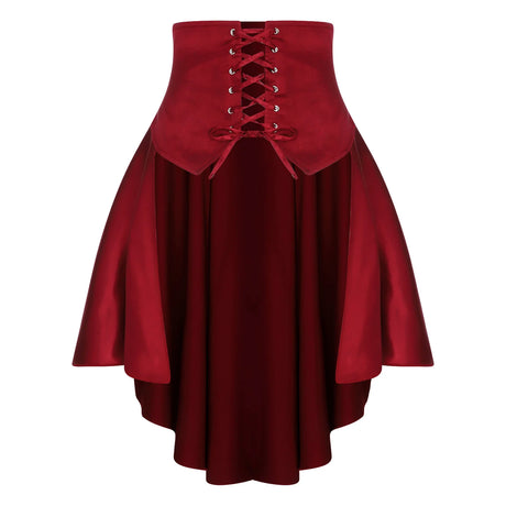 Gothic Steampunk Satiny Pirate Skirt Front Lace-up Tiered Irregular Hem Skirt Waist Belt Medieval Costume