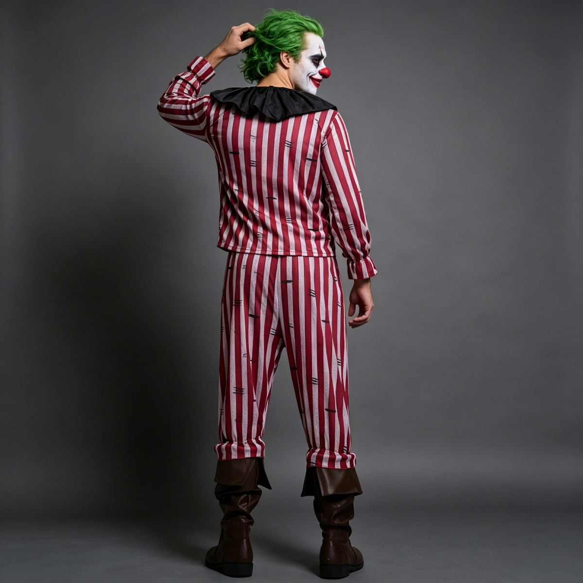 Men's Striped Clown Costume Vintage Circus Joker Cosplay Suits Long Sleeve Tops and Pants Set Halloween Carnivals Outfits