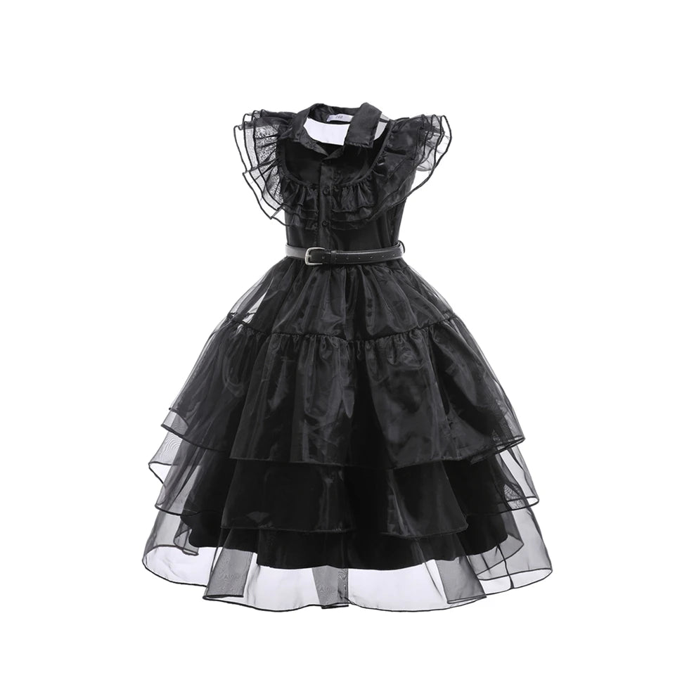 Wednesday Addams Cosplay Costume Girls Black Gothic Dress Sets