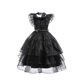 Wednesday Addams Cosplay Costume Girls Black Gothic Dress Sets