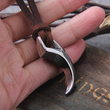Viking Wolf Fang Stainless Steel Pendant Necklace For Men with Wooden Gift Box