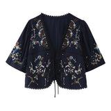 Toni's Totem Flower Navy Embroidered Short Sleeve Jacket Short Coat