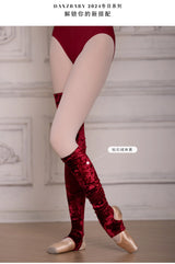 Long Red Velvet Warm Leggings Dance Leg Warmers Ballet Warm Up Socks