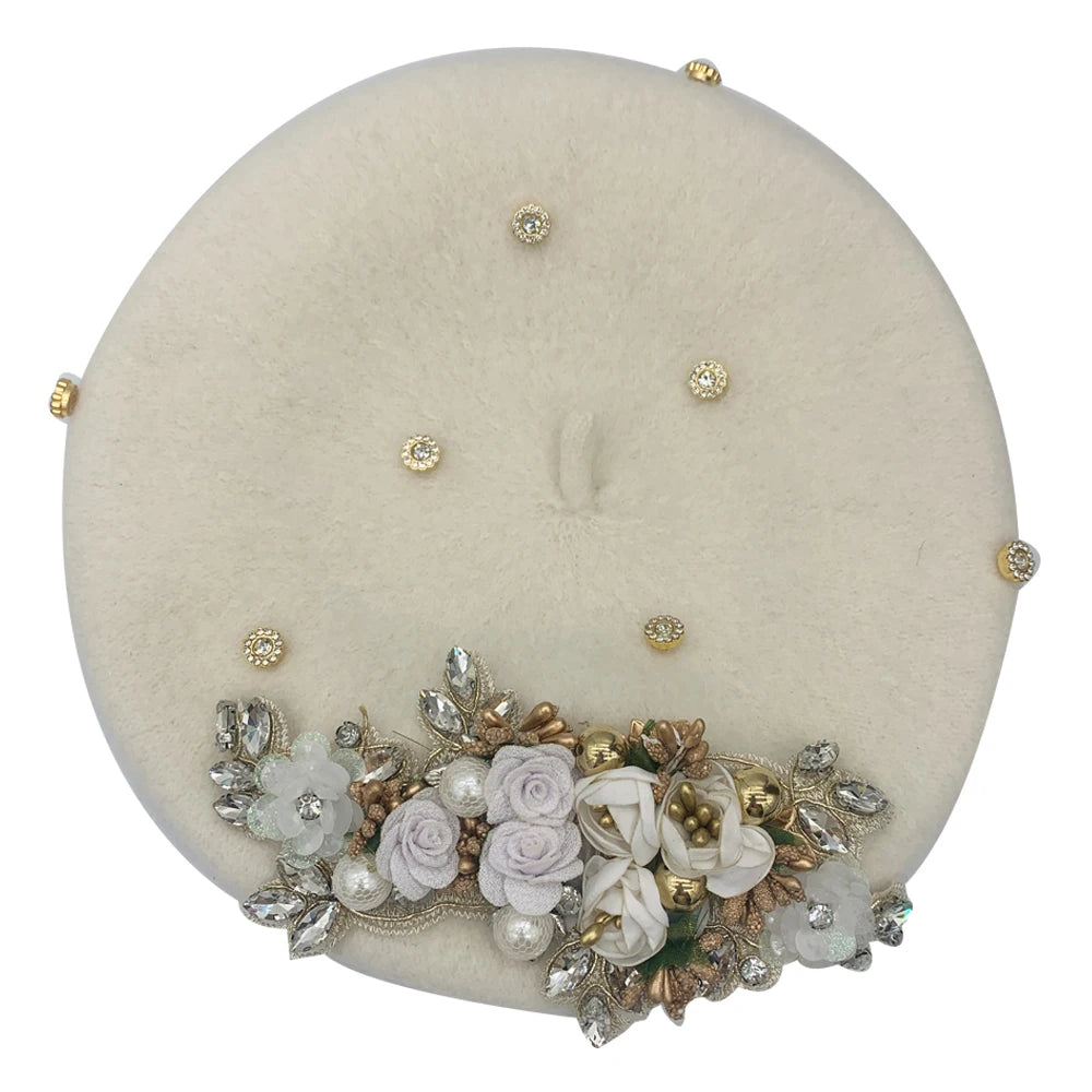 Margie's Flower Diamonte Winter Autumn Beret 10 Colours