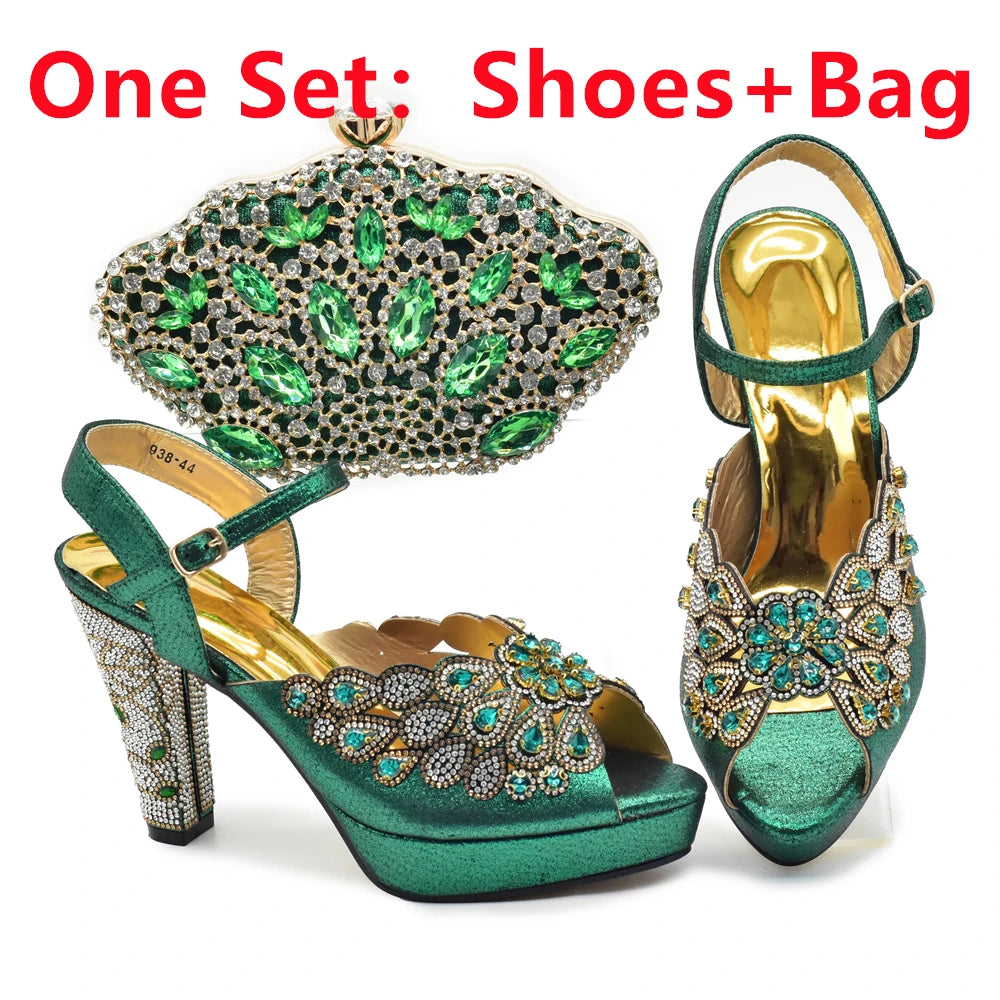 Peacock Peep-Toe Party Pumps Matching Bag and Shoes Set