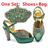 Peacock Peep-Toe Party Pumps Matching Bag and Shoes Set