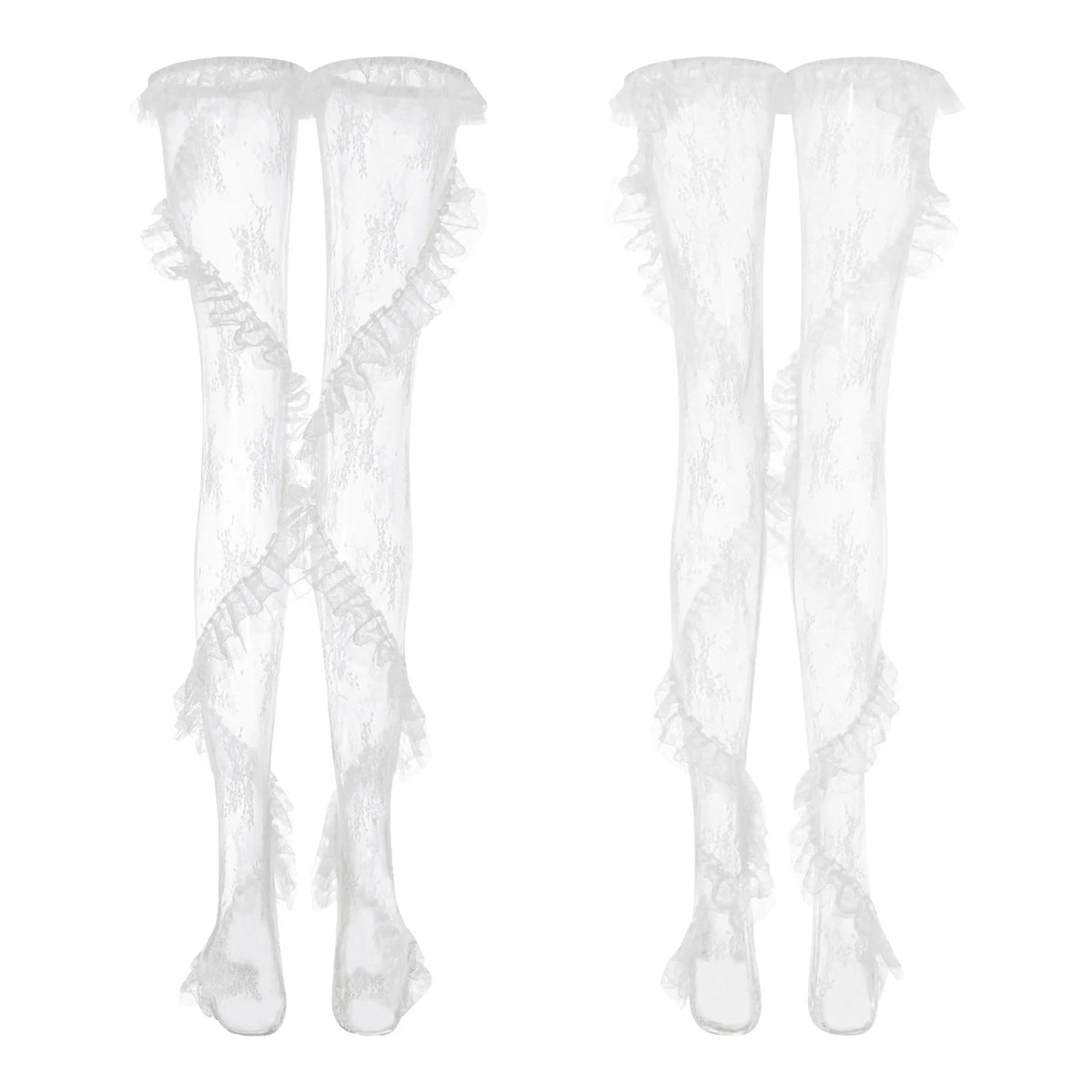 Gothic Lolita Ruffle Long Stockings Cosplay Costume Floral Lace Thigh High Socks