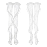 Gothic Lolita Ruffle Long Stockings Cosplay Costume Floral Lace Thigh High Socks