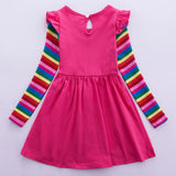 Girls' Long Sleeve Unicorn Dress Two Pockets Rainbow Sleeves