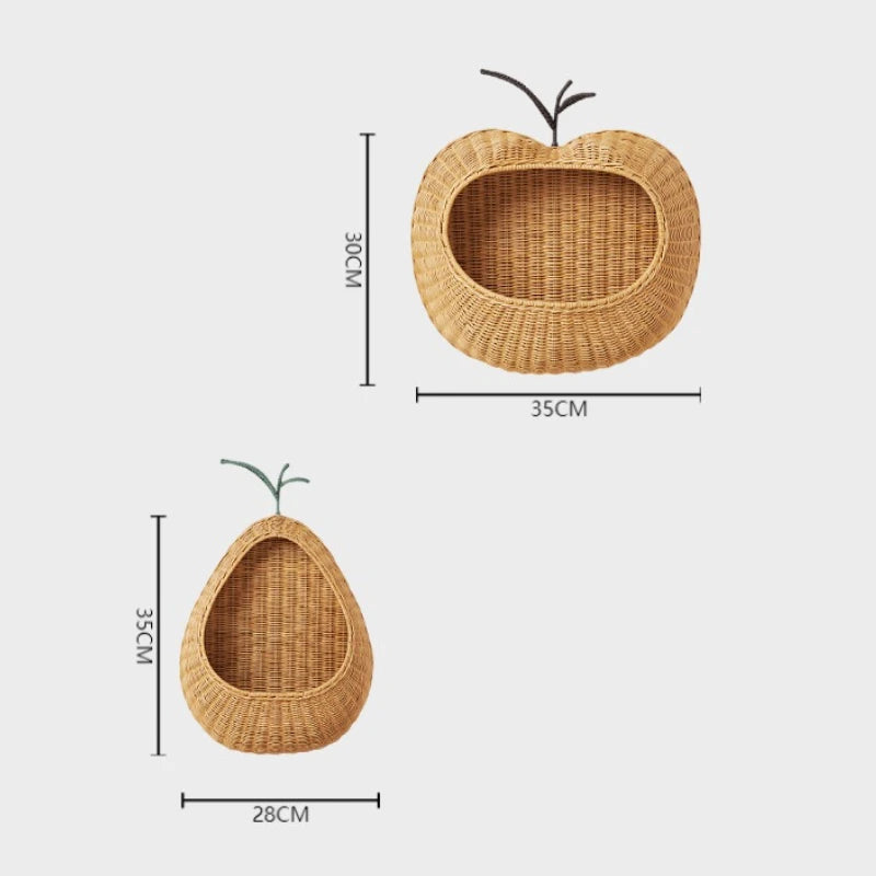 Handwoven Fruit Shape Wall Basket Apple Pear Wall-Mounted Storage Childrens Room Decor
