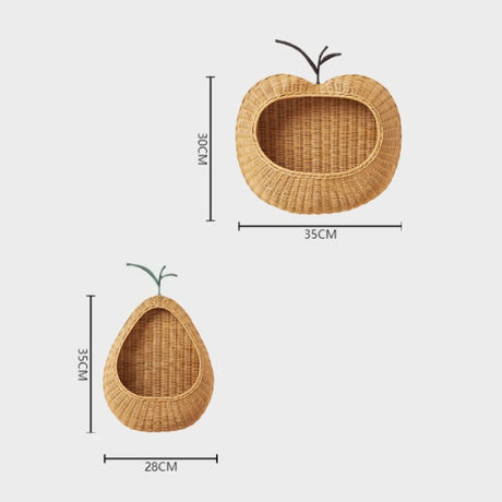 Handwoven Fruit Shape Wall Basket Apple Pear Wall-Mounted Storage Childrens Room Decor