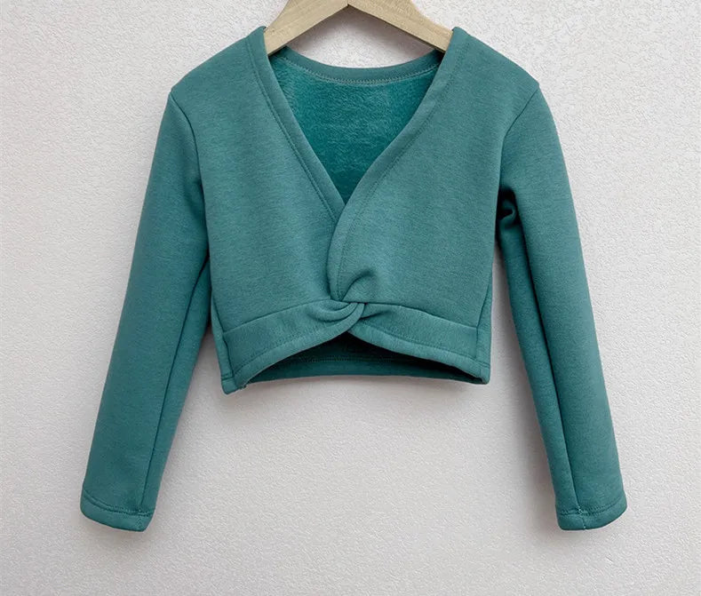 Plush Girls Ballet Wrap Tops Long Sleeve Dance Warm Up Sweater