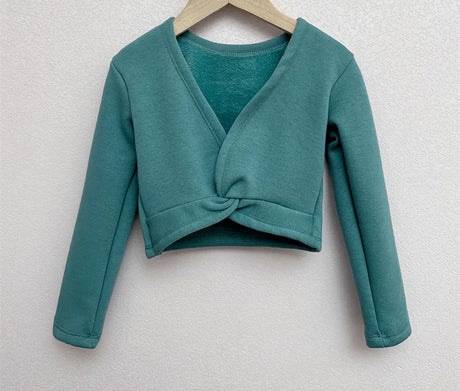Plush Girls Ballet Wrap Tops Long Sleeve Dance Warm Up Sweater