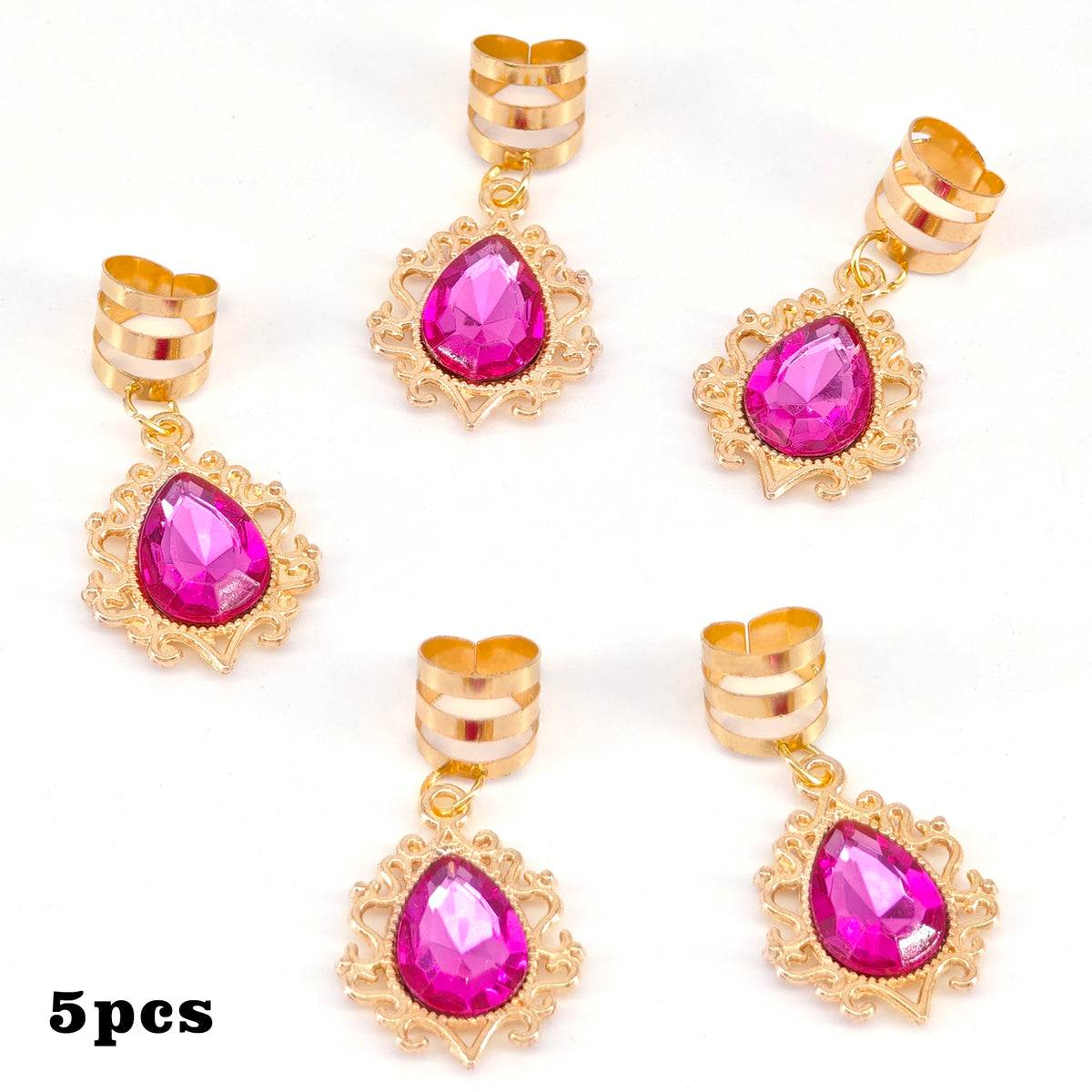 5pcs Braid Clips Filigree Alloy Inlaid Rhinestone Teardrop Pendant Hair Accessories