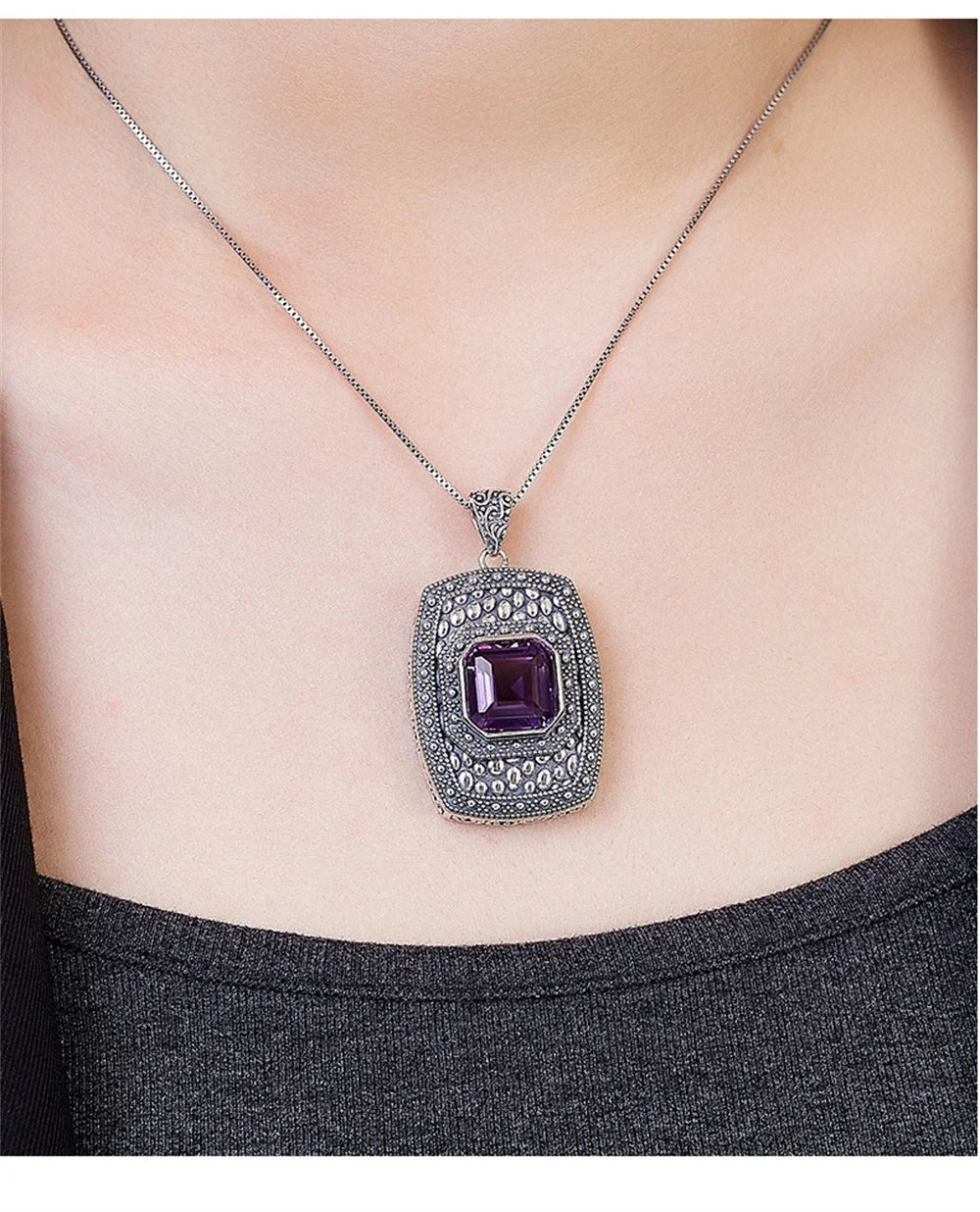 Tiarn's Token S925 Sterling Silver Pendants Tangent Plane Amethyst