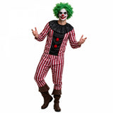 Men's Striped Clown Costume Vintage Circus Joker Cosplay Suits Long Sleeve Tops and Pants Set Halloween Carnivals Outfits
