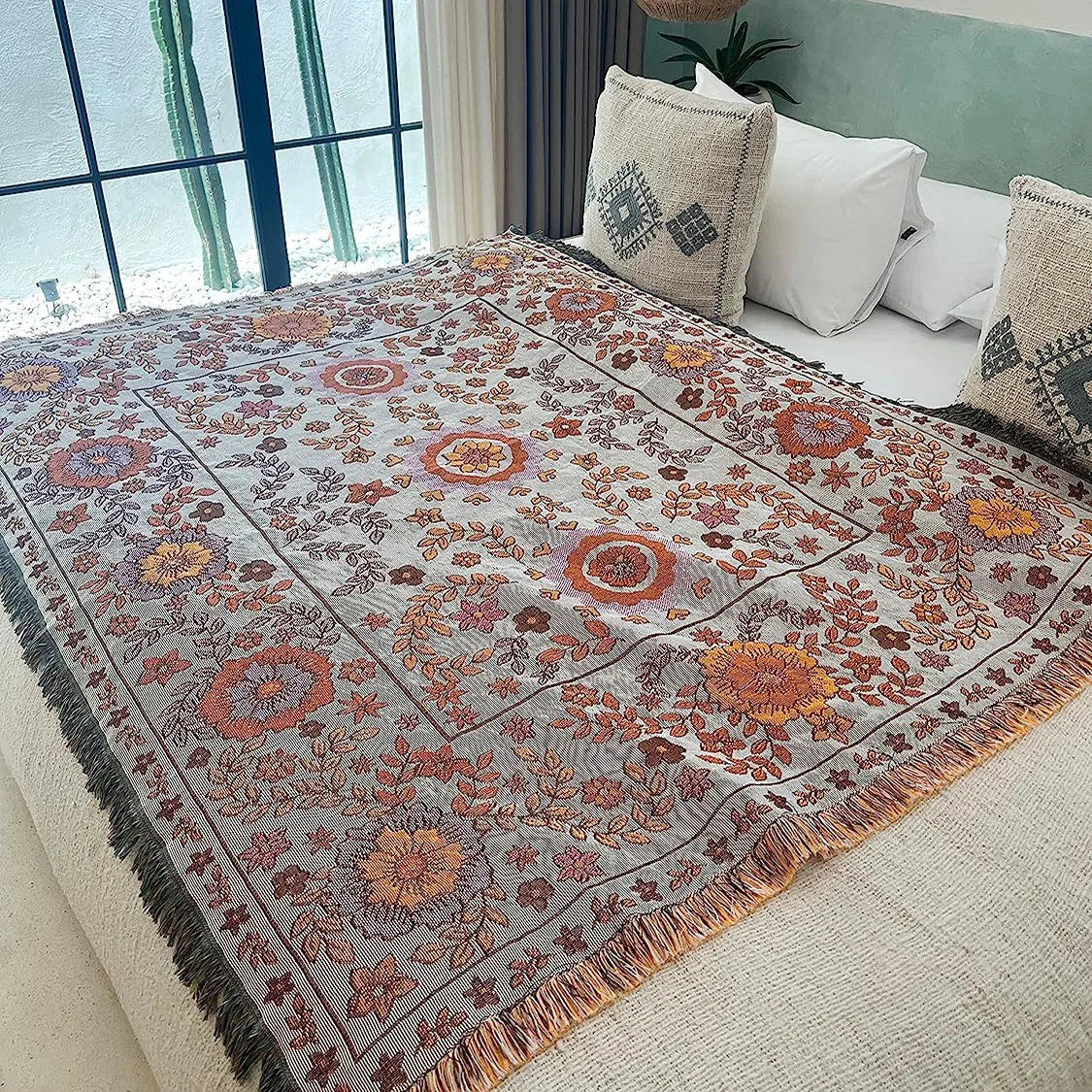 Boho Throw Blanket Outdoor Van Life Bedspread Beach Towel Yoga Mat