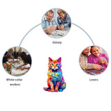 Rainbow Tabby Cat Wooden Jigsaw Puzzle Irregular Shape Pieces
