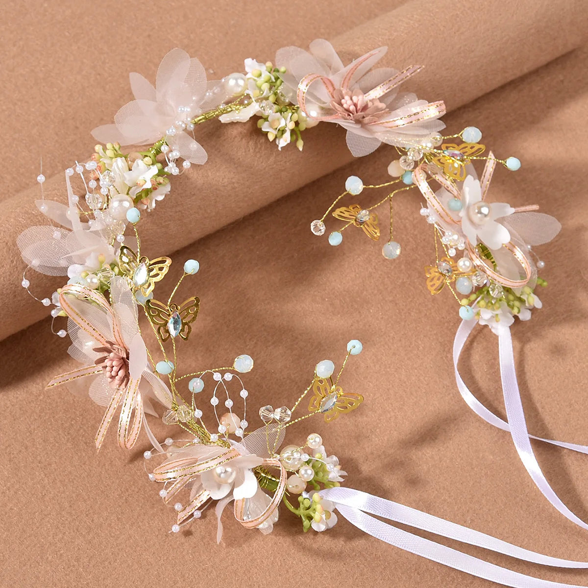 Girls Pearl Flower Wreath Floral Garland Head Hoop