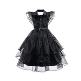 Wednesday Addams Cosplay Costume Girls Black Gothic Dress Sets