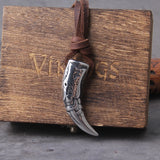 Viking Wolf Fang Stainless Steel Pendant Necklace For Men with Wooden Gift Box