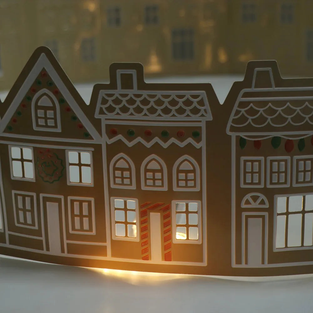 Gingerbread Houses Christmas Tree Collar with LED Lights Xmas Tree Skirt PVC Reusable Xmas Tree Base Cover