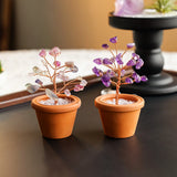 1pc Natural Crystal Mini Tree Clay Pot Amethyst Quartz Healing Gemstones Pot Plant Home Decor