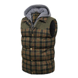 Woodsman Cotton Plaid Hooded Puffer Vest Jacket Thick Warm Winter Plaid Sleeveless Coat