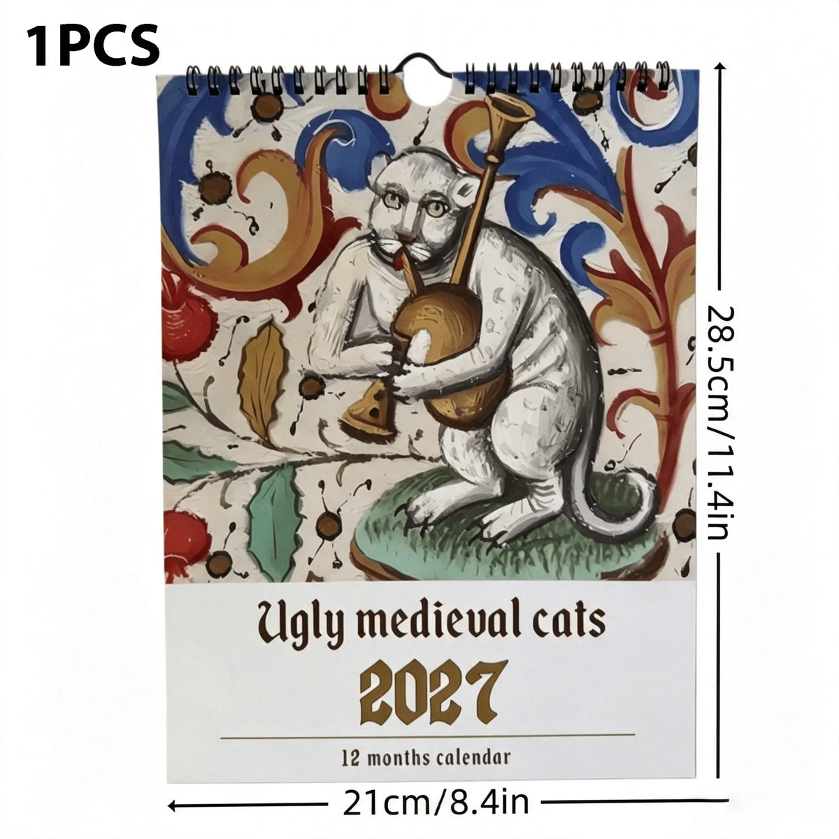 2027 Ugly Medieval Cats Wall Calendar 12 Months