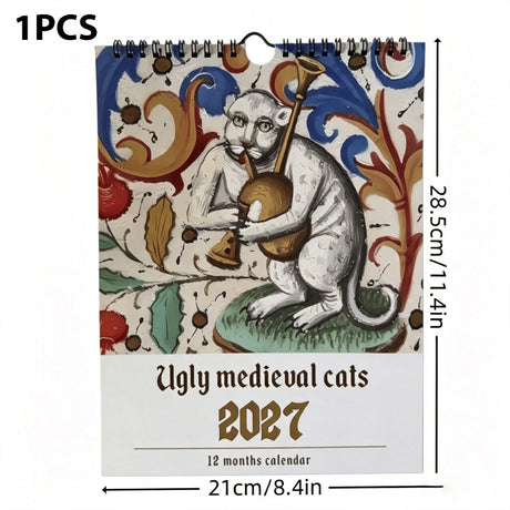 2027 Ugly Medieval Cats Wall Calendar 12 Months