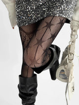 AB Design Coffee Tights Punk Fishnet Stockings Gothic Lolita Lace Five-pointed Star Print Mesh Pantyhose